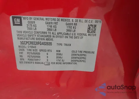 2015 Chevrolet Silverado 1500 1Lt z USA, uszkodzony, nr VIN 3GCPCREC8FG402835